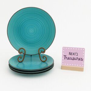 Royal Norfolk RN118 Turquoise Swirl Brown Trim  Stoneware Dinner Plates Set 4